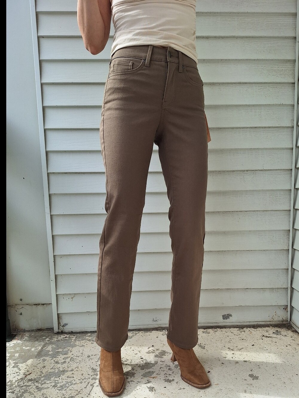NYDJ Ellison Straight Jeans Brown/Taupe Size 00 NWT 31" Inseam